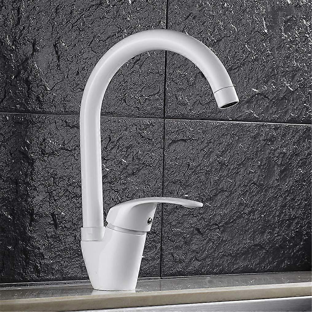 Kitchen Faucet White Finish 360Degree Rotation Deck Mounted Single Lever Retro Style Aerator Mixer Tap