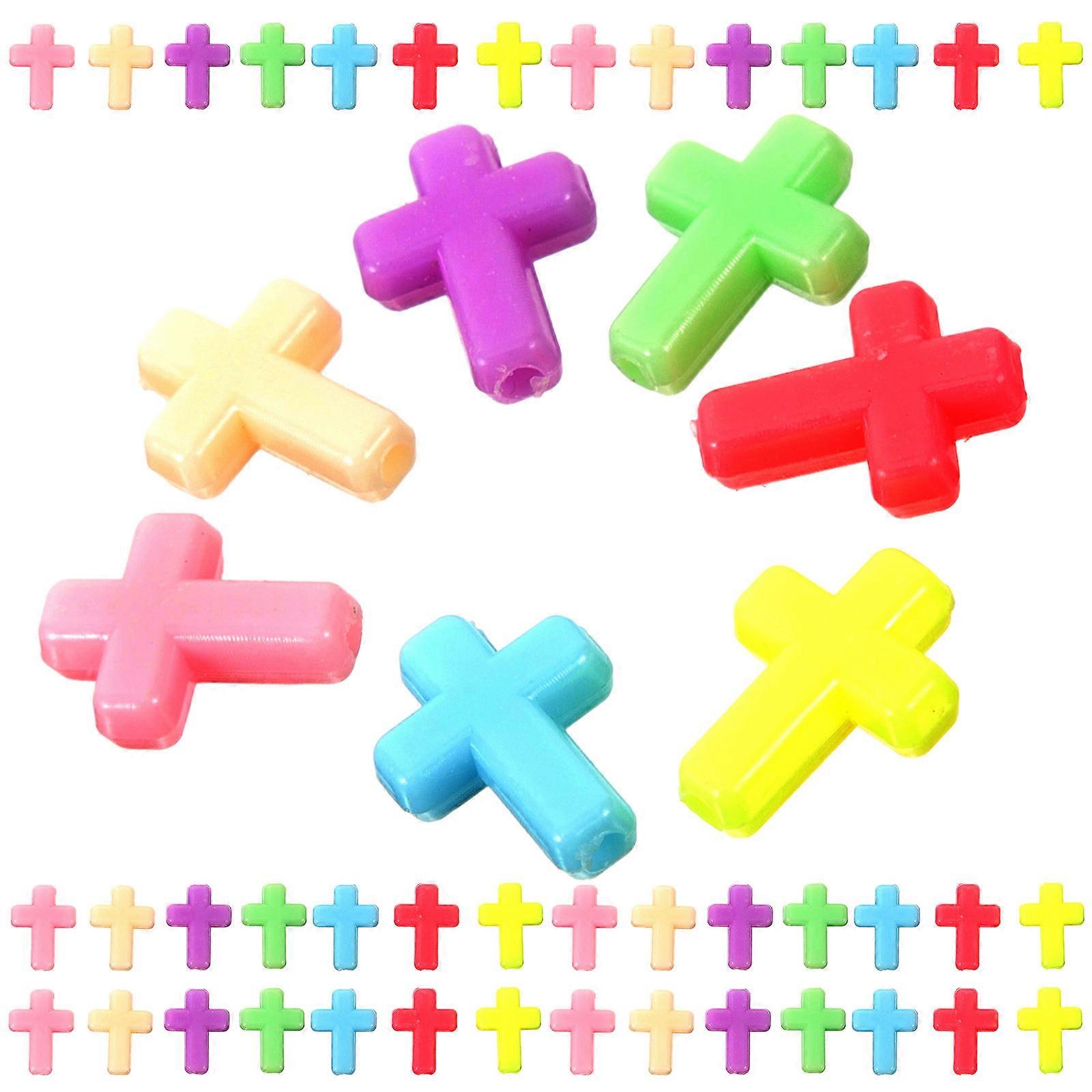 חרוזי צלב אקריליים עבים בצבעים מעורבים עזים, 200 יחידות, לקישוט תכשיטים, מושלם להכנת שרשראות ופרויקטים אמנותיים