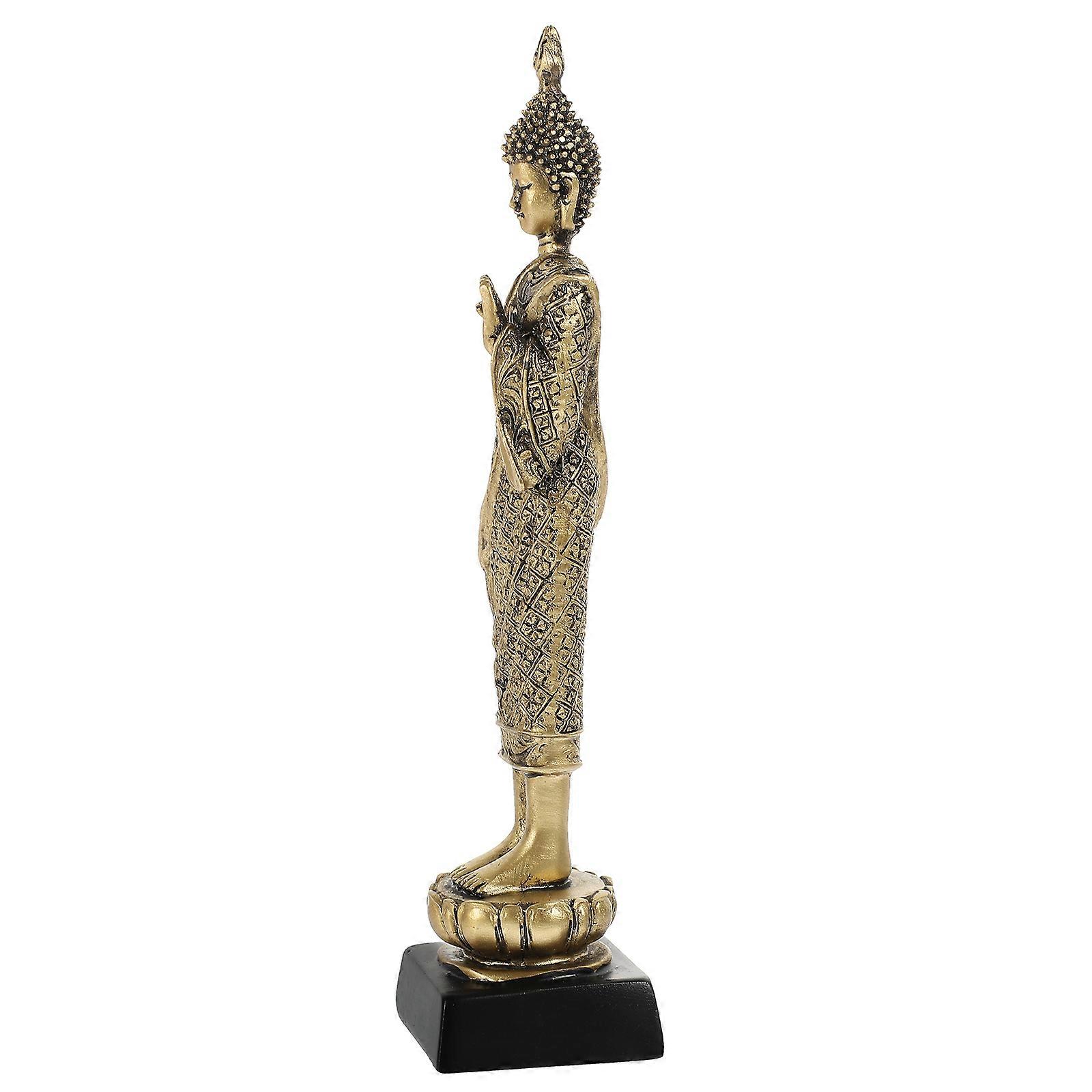 Small Buddha Statue Decoration Resin Craft for Temple Decor and Indoor Decoration in Golden Color with Blessing Function 1Pcs