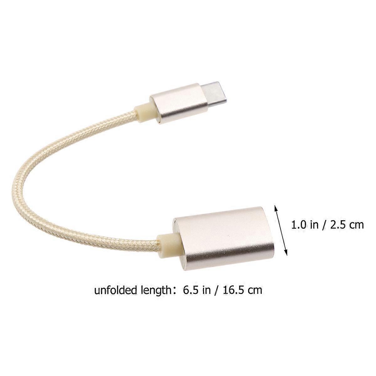 Braided Type-C Male To USB Female Adapter For General Users Smartphone Tablet And Computer 17X1.8X0.5Cm Golden 2Pcs