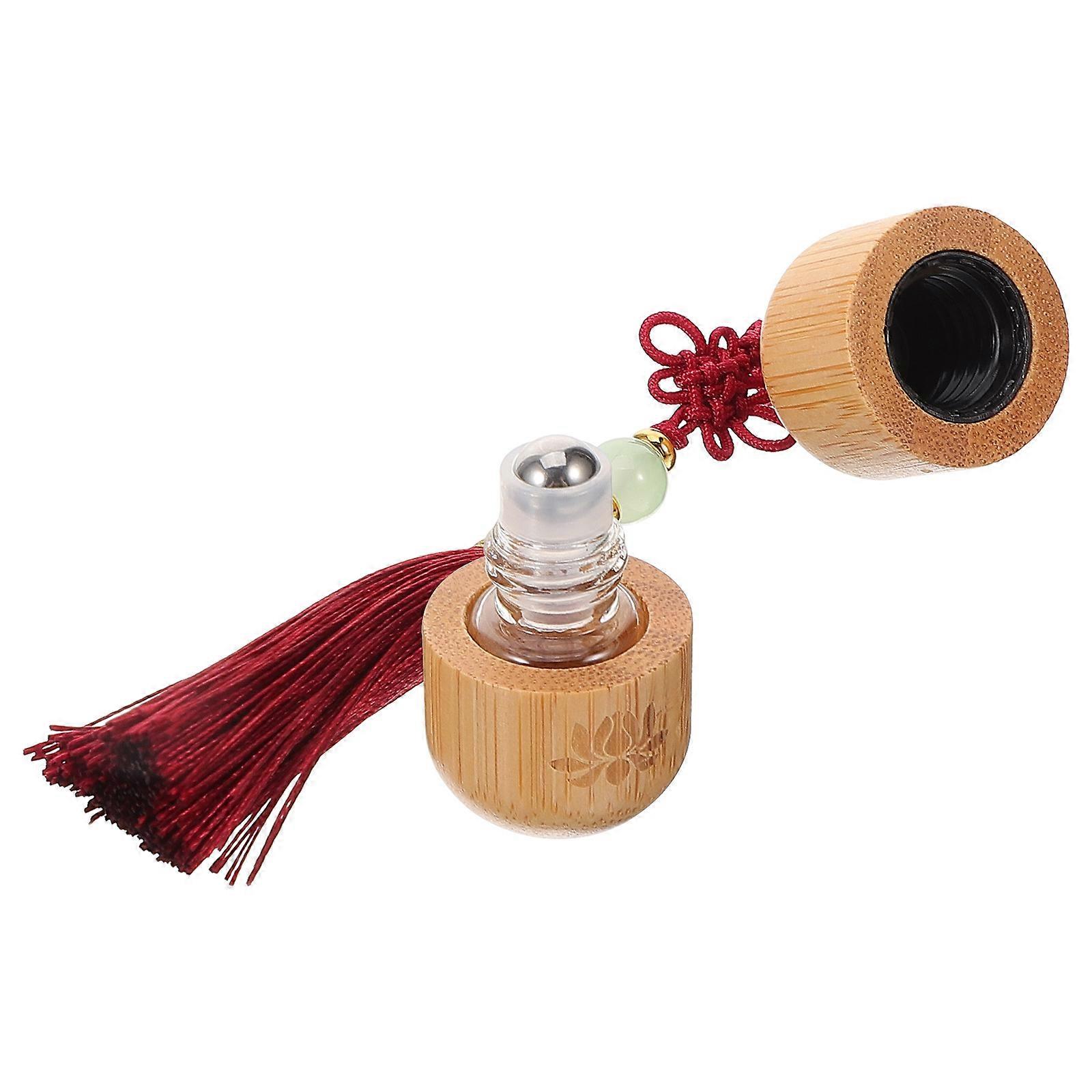 Refillable Rollerball Bottle Brown with Bamboo Protection for Storage Use