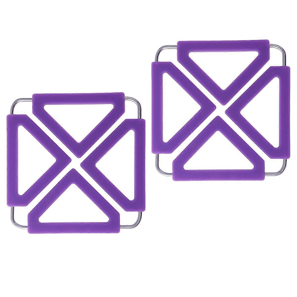 Heat Resistant Table Pad Square Foldable Silicone Purple 12x12cm Protective Non-slip 2Pack