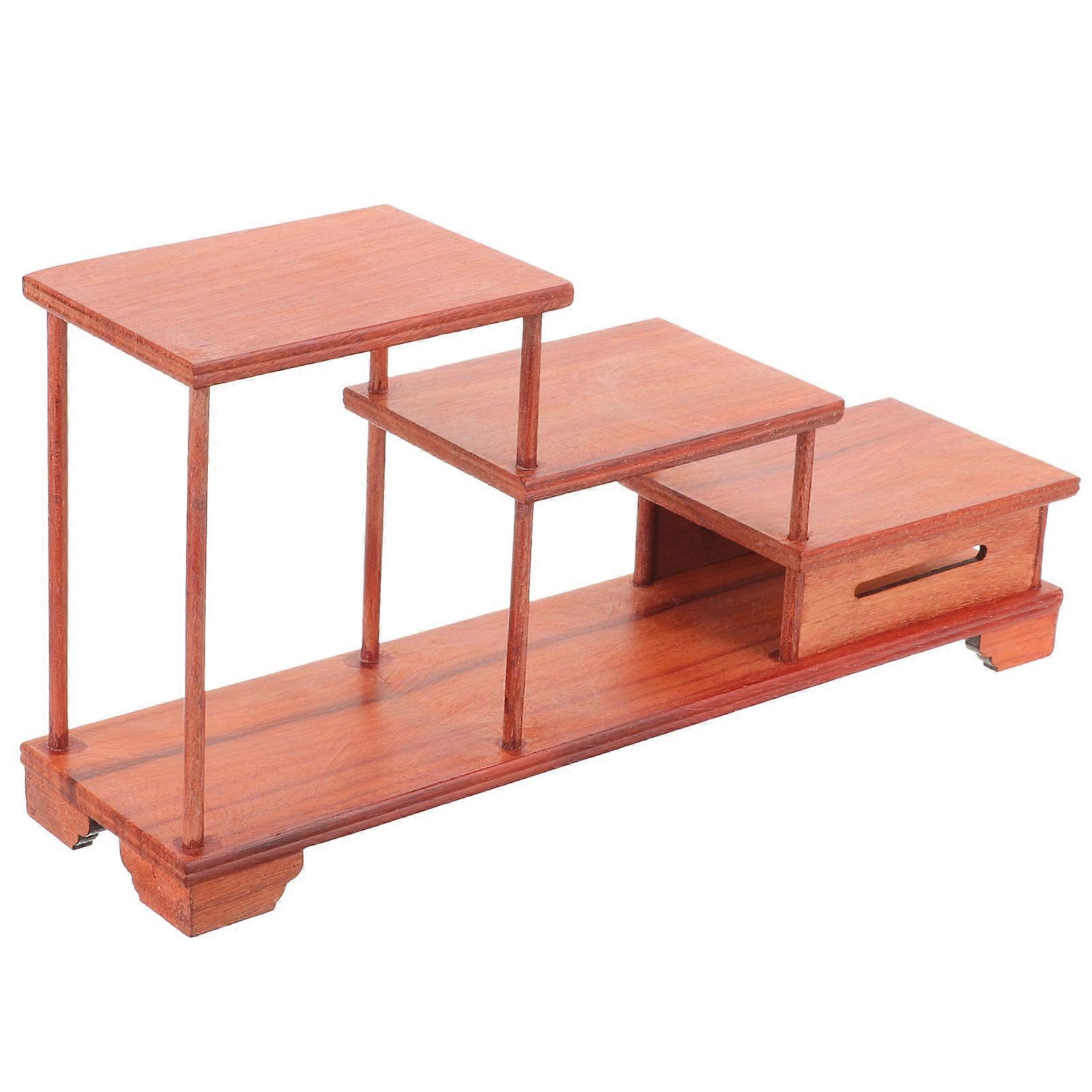 Dark Red Wooden Display Riser Stand for Storage Use Vintage Style