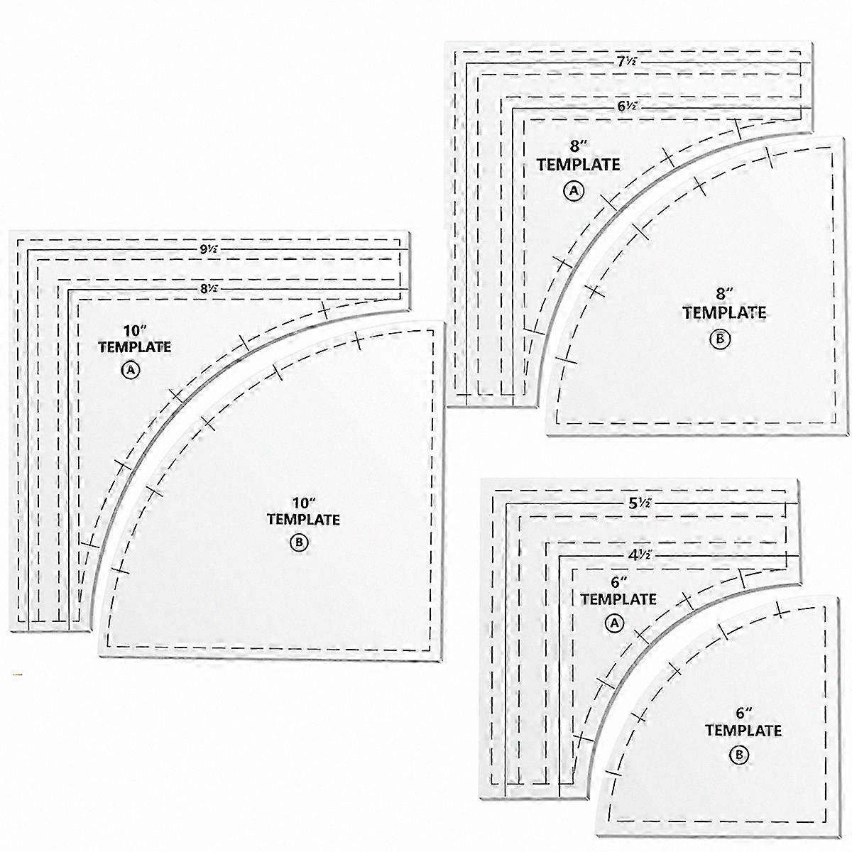 Large 3-Piece Quilting Templates for Drunkard's Path Designs