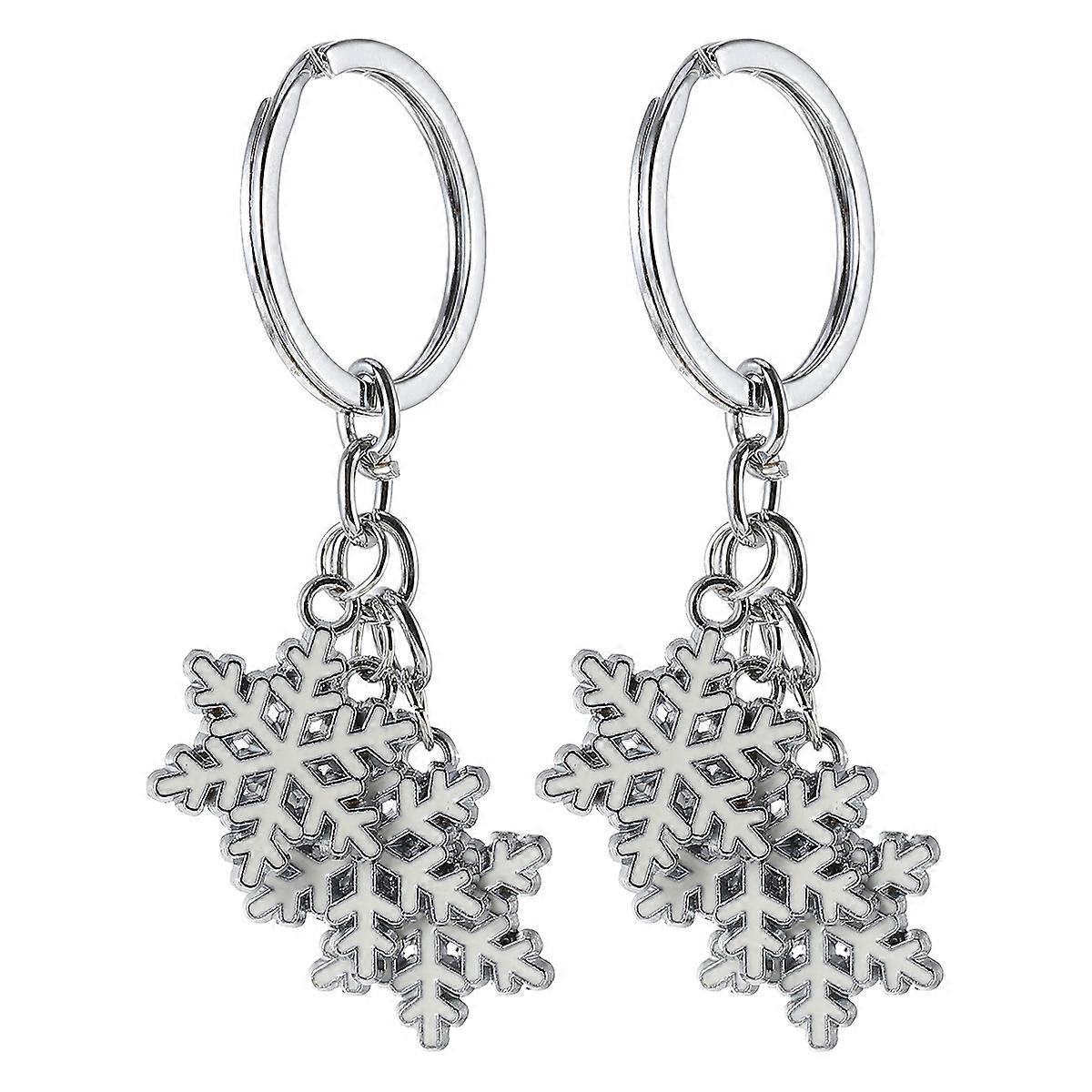 Christmas Keyrings for Decor 4Pcs Snowflake Pattern Keychains Silver