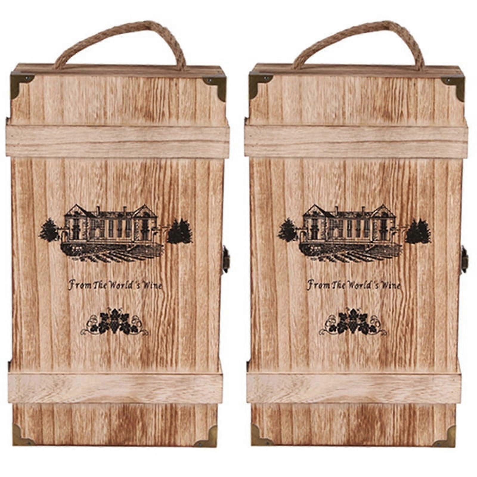 2X Vintage Wood 2 Red Wine Bottle Box Carrier Crate Case Storage Carrying Display Holder Birthday