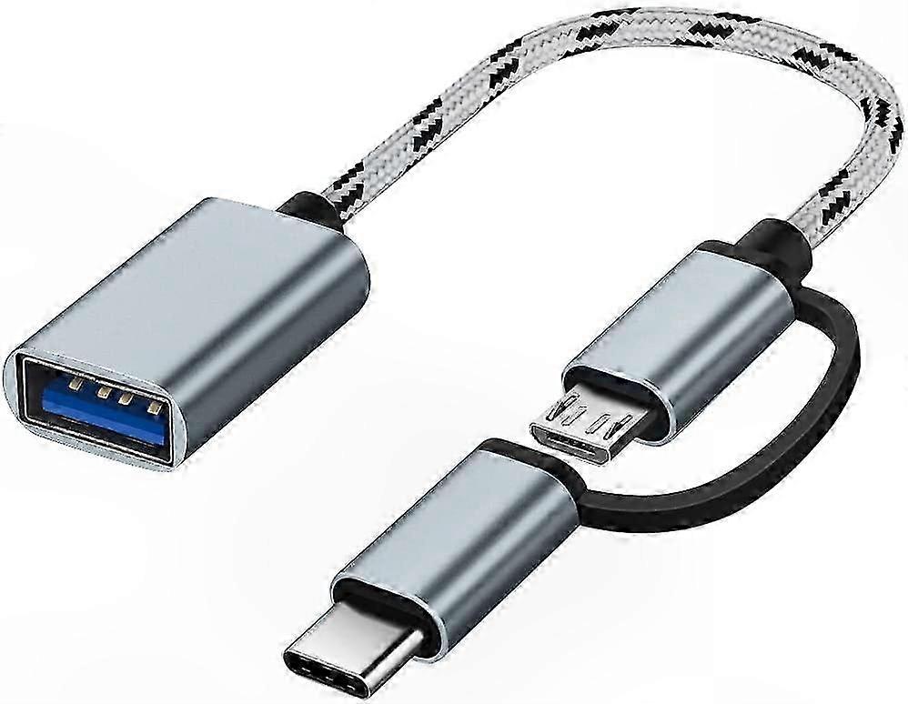 2-in-1 USB-C/Micro to USB 3.0 OTG Adapter Cable for iMac, Android, Google Devices, Gray, 2 Pcs