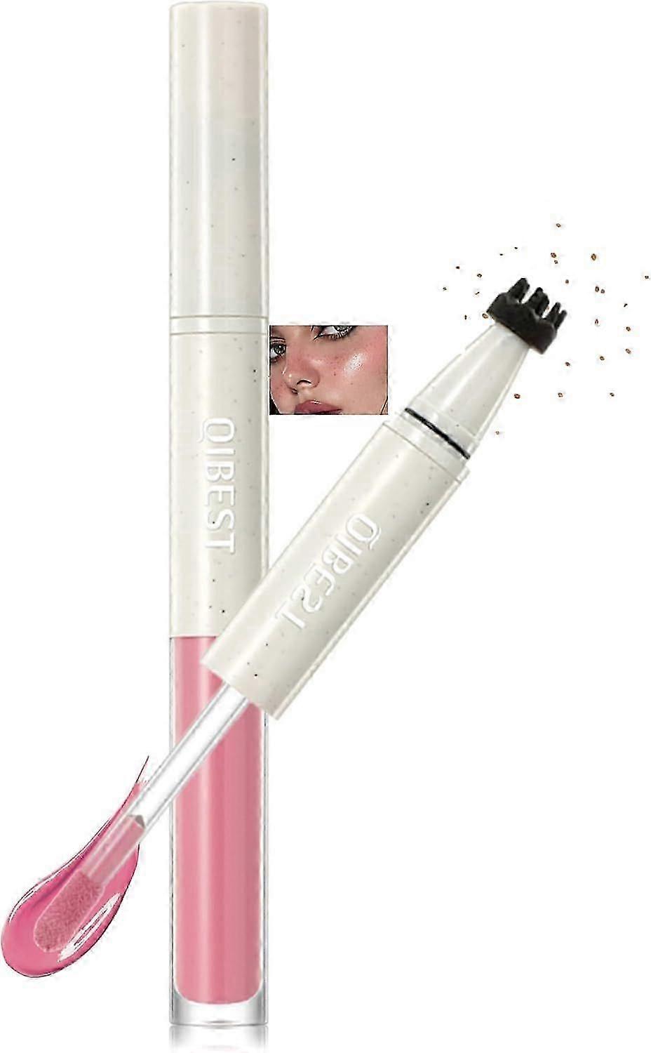 Freckle Blush Pen,2 in 1 Natural Faux Freckle Stamp & Liquid Blush for Cheeks,Waterproof Freckles Pen Long Lasting Cream Blush,Quick Dry Tint Freckle