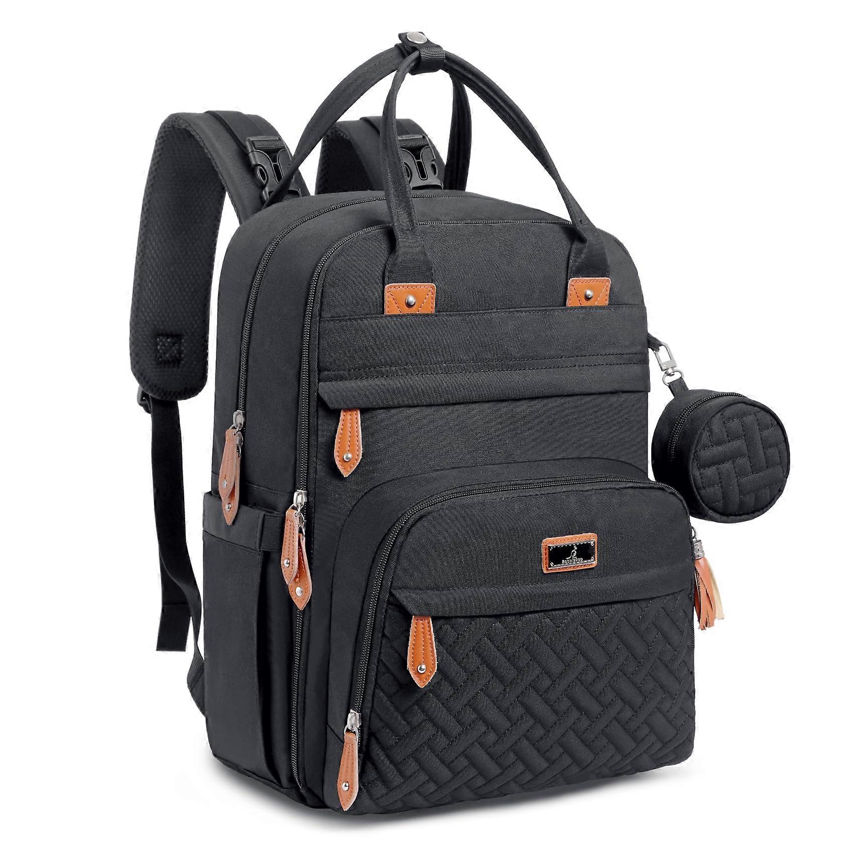 Diaper Bag Backpack Waterproof With Changing Pad Stroller Straps Pacifier Case Black Polyester Unisex