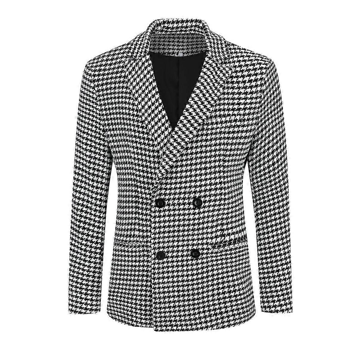 Yynuda Herren Schwarz und Weiß Karo Doppelreihigkeit 4 Knopf Slim Fit Casual Suit Jacke