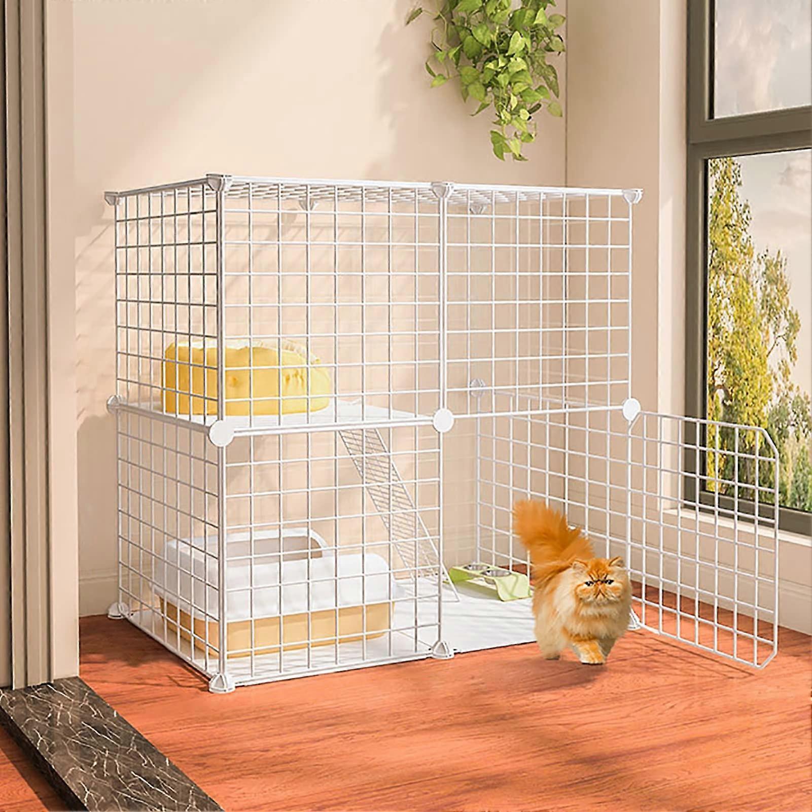 DIY Cat Cage Indoor Cat House Detachable Playpen 75x39x72 cm White Can Place a Toilet For Kitten Puppy Bunny Exercise