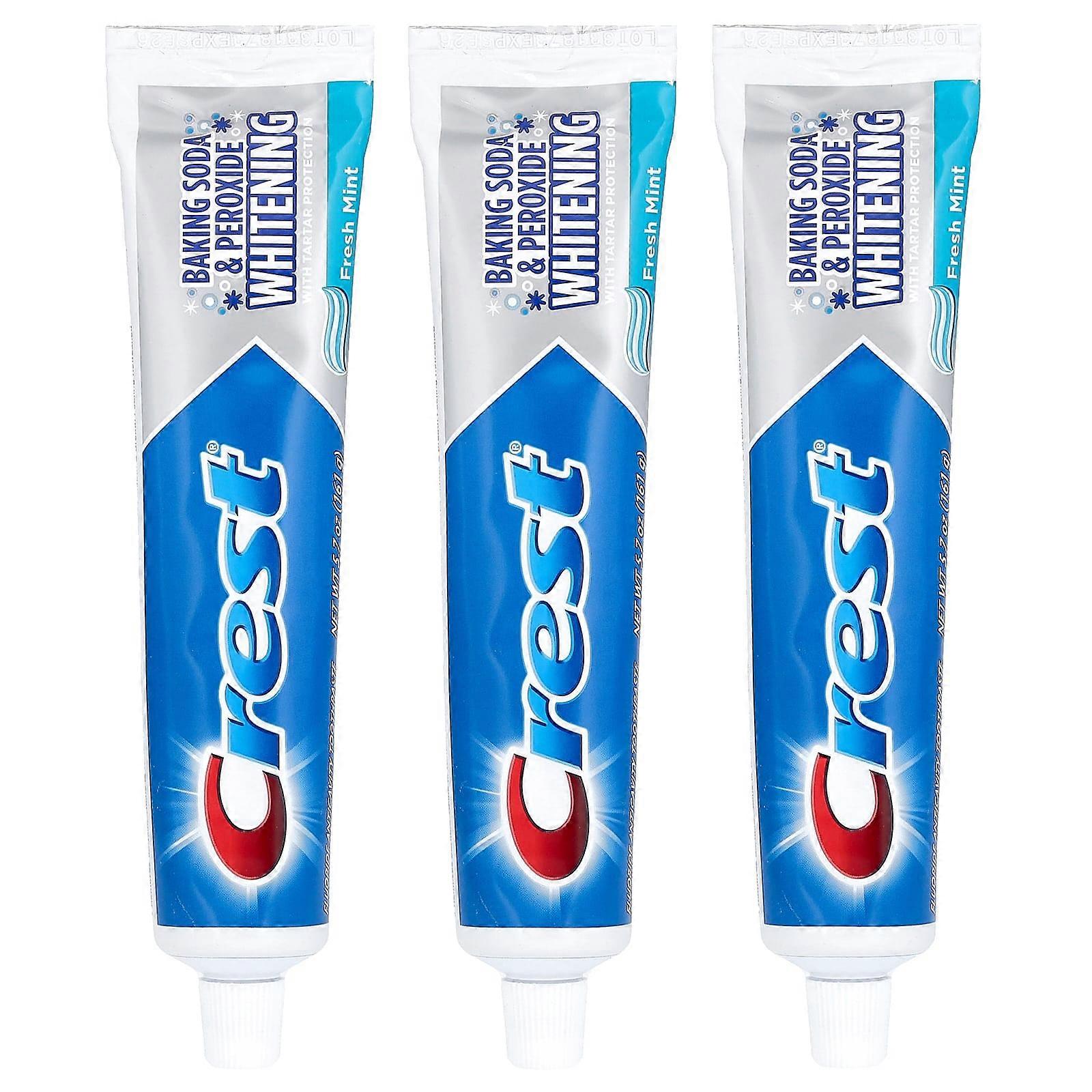 Baking Soda & Peroxide Whitening Fluoride Toothpaste, Fresh Mint, 3 Pack, 5.7 oz (161 g) Each