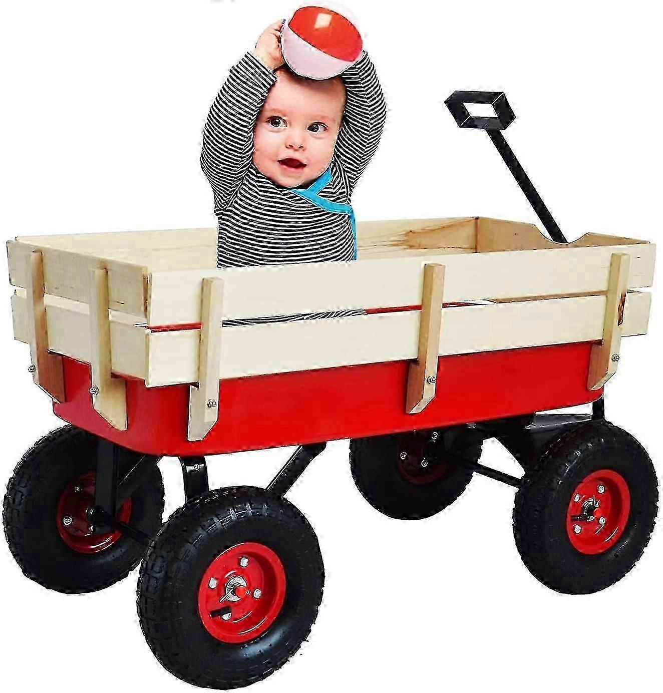 2025 All Terrain Wagons for Kids with Removable Wooden Side Panels, Red Ref: 9914