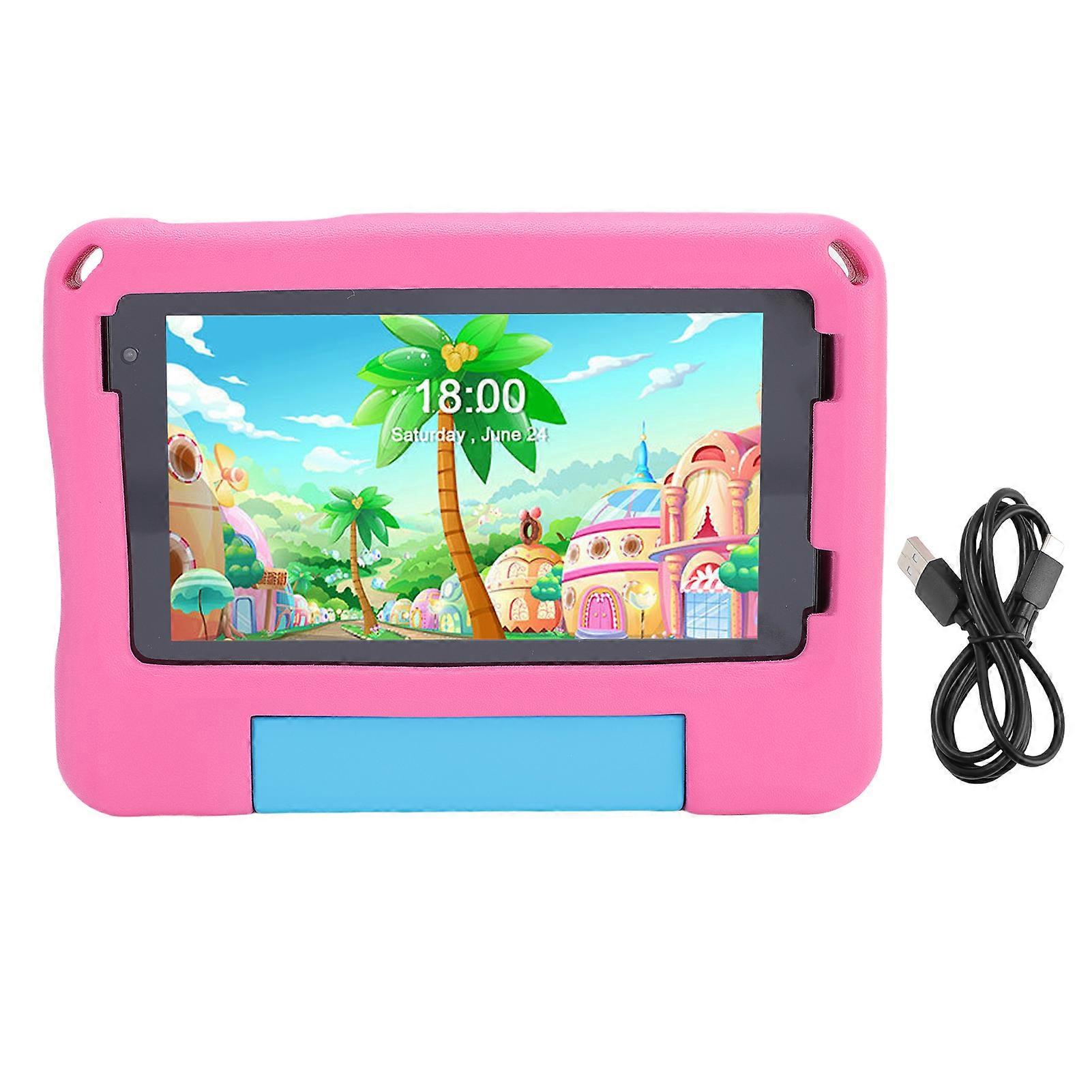 7 Inch Tablet Toy with 1024x600 HD Screen 5G WiFi Android 14 Drop Proof Case Pink