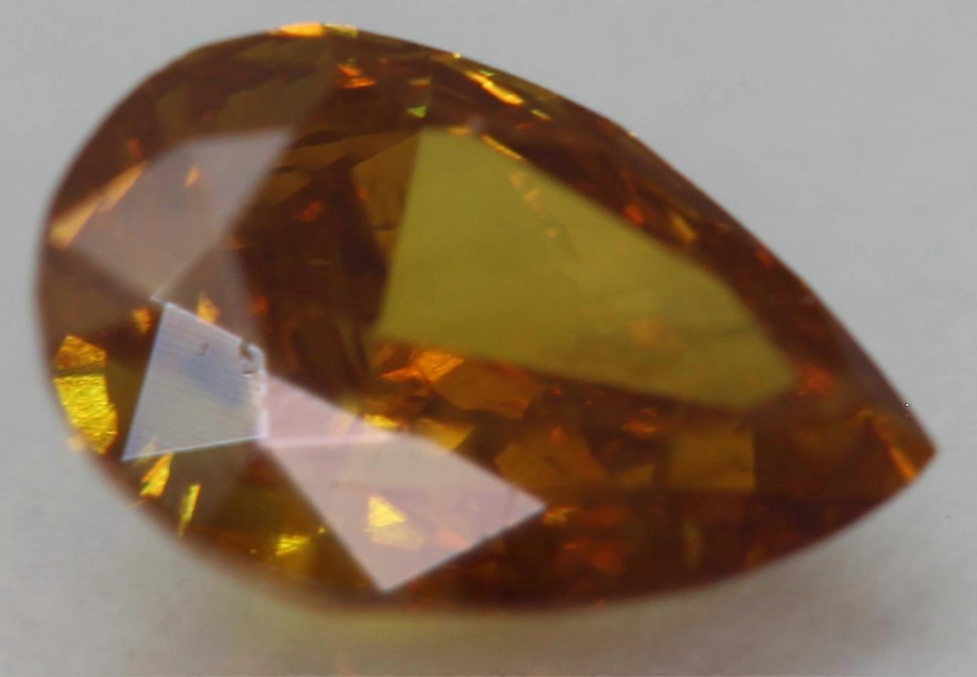 Cert 0.57 Carat Vivid Orange VS1 Pear Natural Enhanced Loose Diamond 6.54x4.52mm