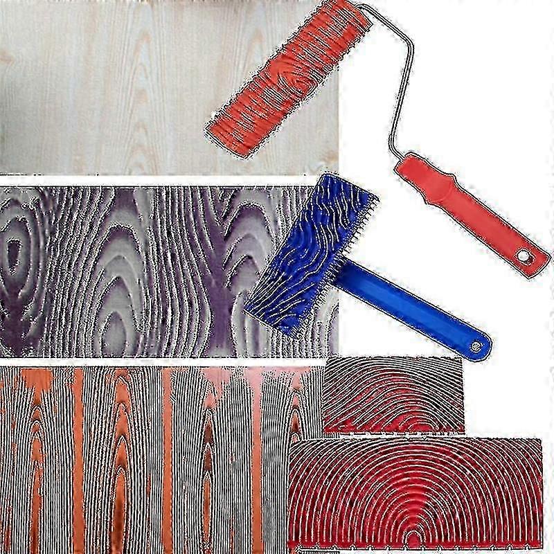 Wood Grain Pattern Painting Tools Set: 4-Piece Roller Texture Kit with Handles for Professional Painting