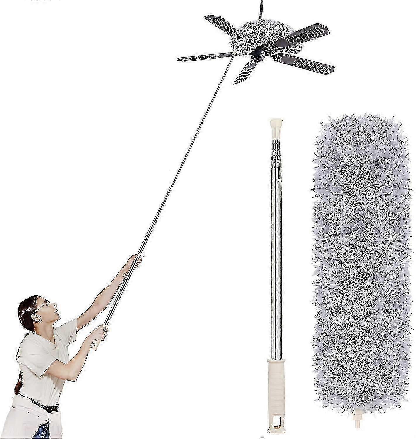 Microfiber Adjustable Extension Pole Duster (30"-100"), Bendable High-Reach Cleaning Tool