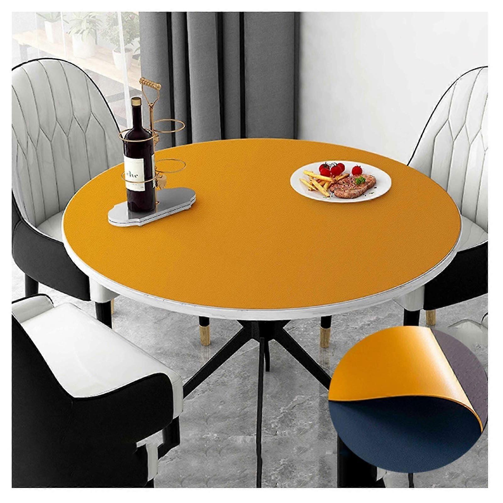 Faux Leather Tablecloth Round Waterproof Wipeable Oilproof Heatproof Fitted Vinyl Dinner Table Protector Table Mats