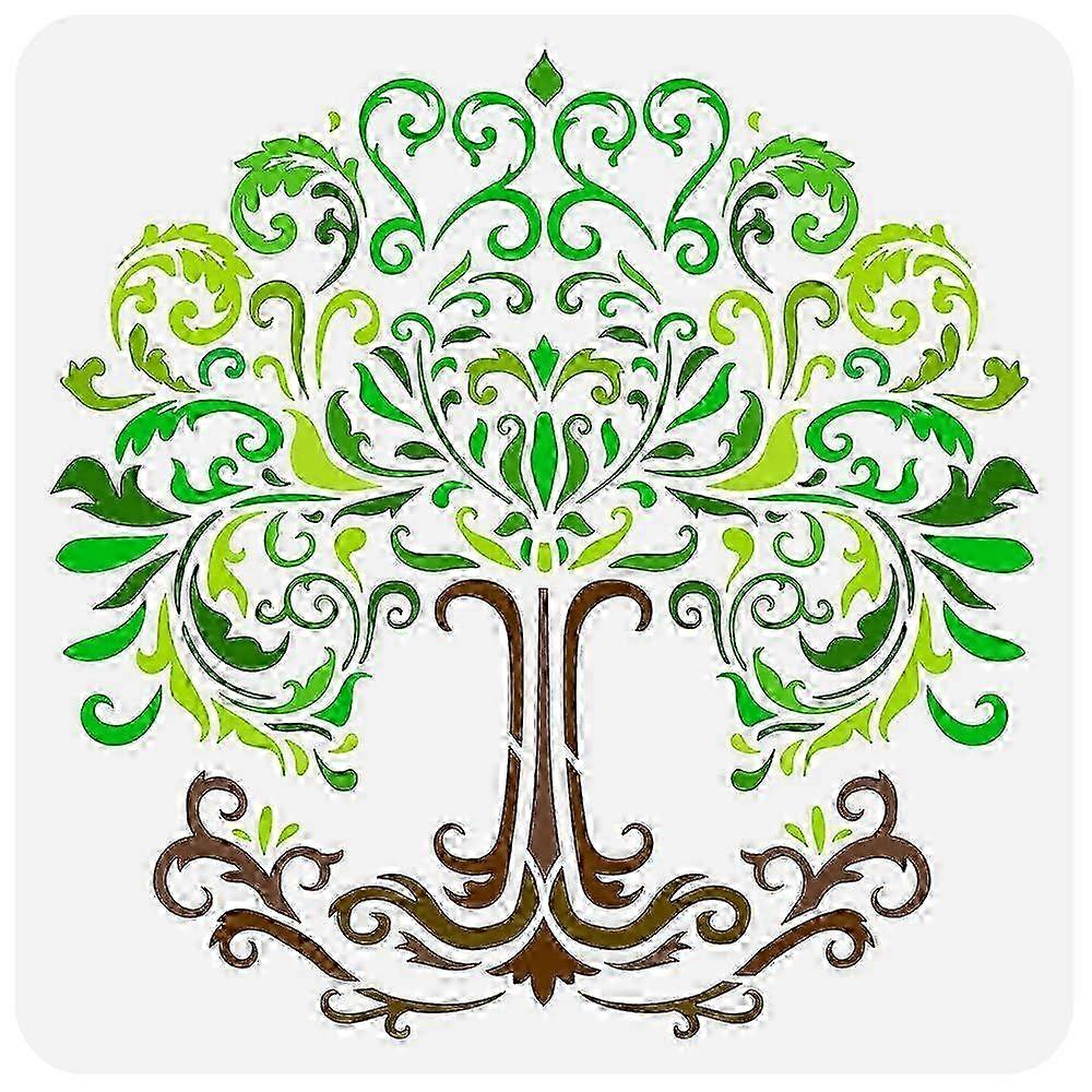1pc Tree of Life Stencil 11.8x11.8 inch Damask Tree of Life Stencil Plastic Plant Tree Pattern Stencil Reusable Create DIY Tree Life Crafts and Decor