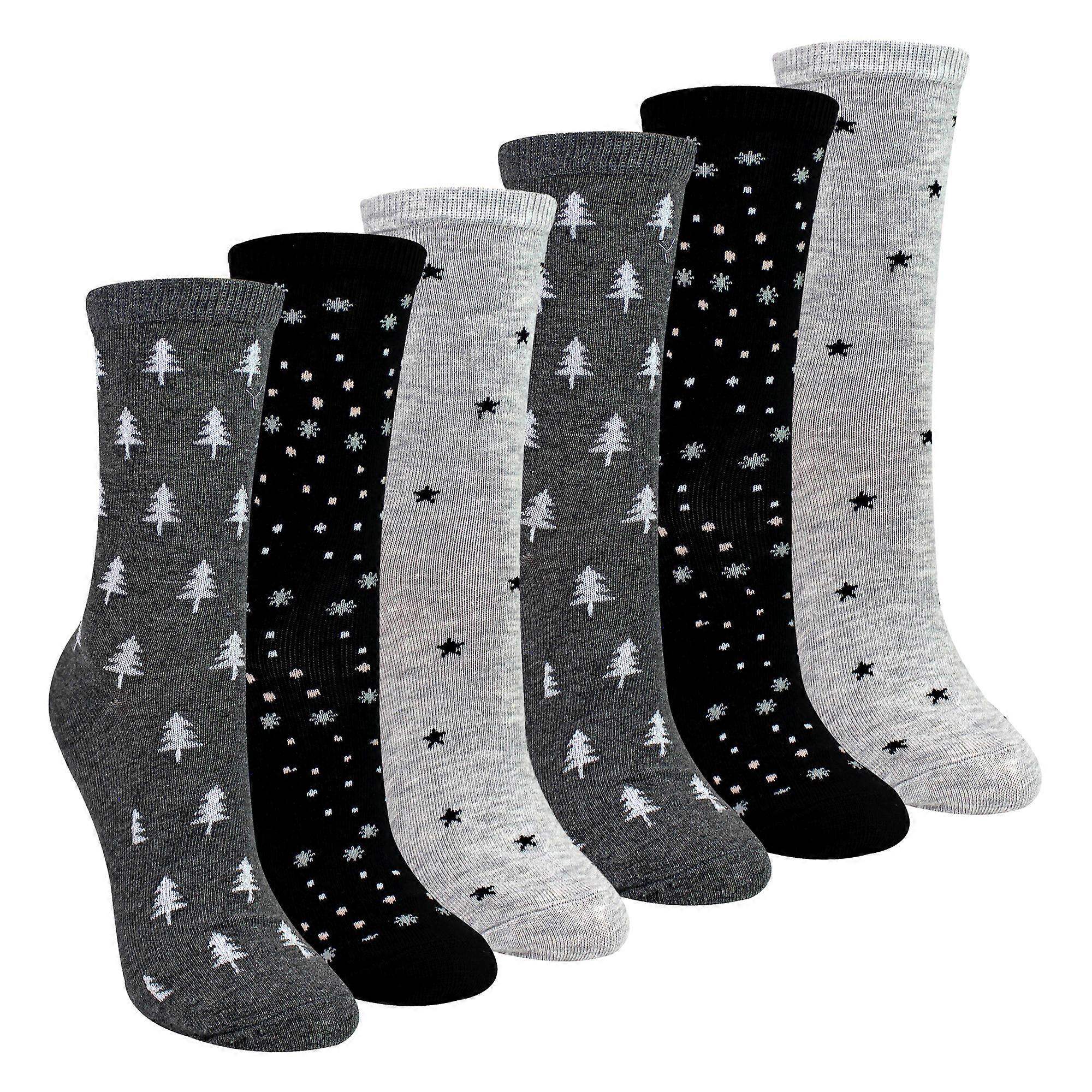 Sock Snob - 6 Pairs Ladies Stars Trees Pattern Cotton Socks