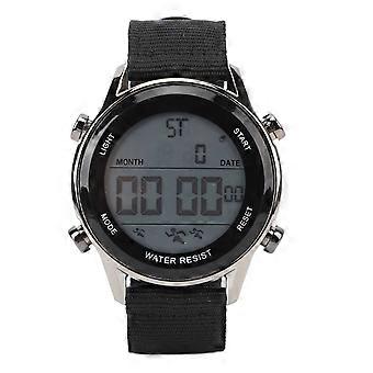 Relógio esportivo digital masculino à prova de chuva, alarme, contagem regressiva, duplo fuso horário, pulseira de nylon, relógio digital com função de armazenamento.