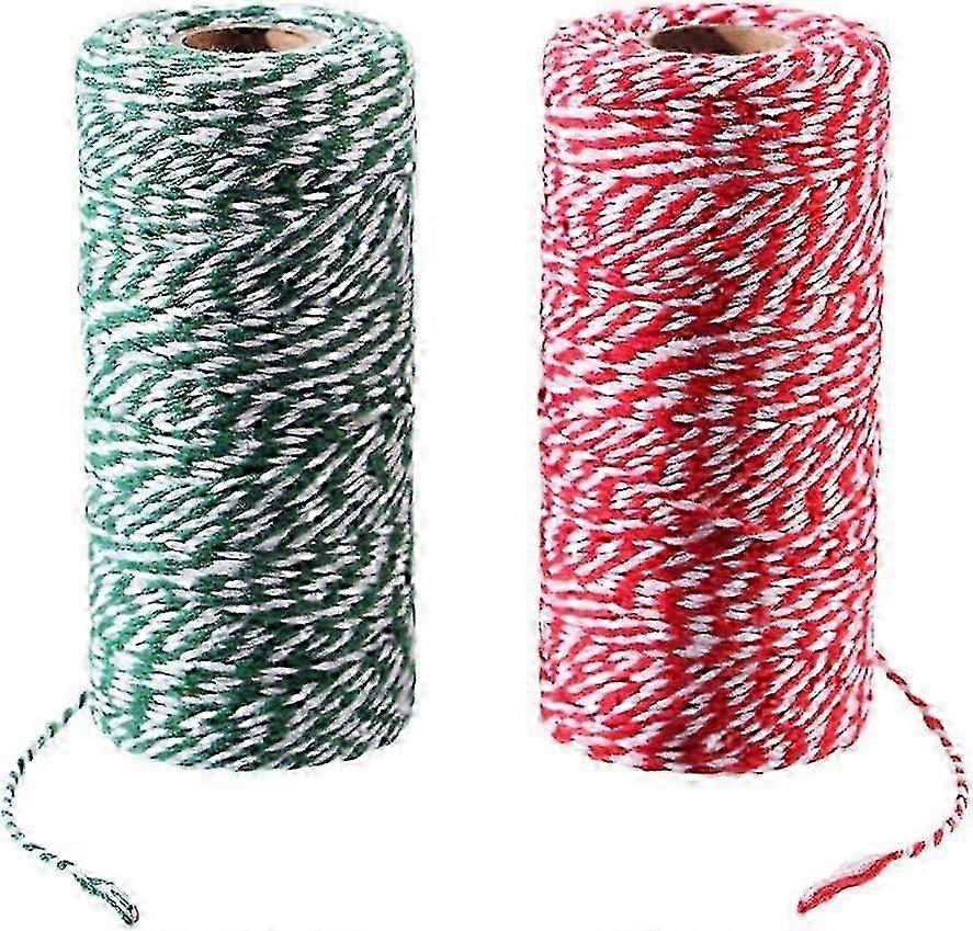 Cotton Bakers Twine For Christmas Crafting, Red And Green String, Soft And Durable, Never Fade, 2 Rolls Of Biodegradable Odorless Fibers