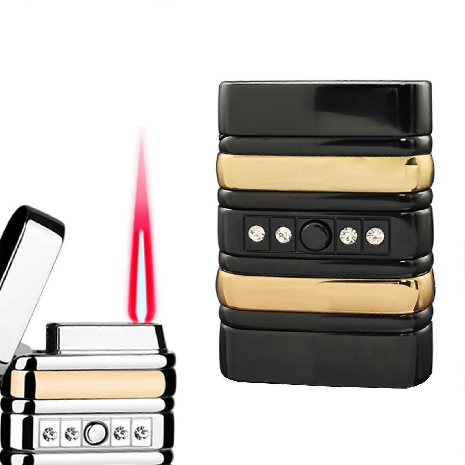 Butane Windproof Jet Flame Lighter Blue Straight Frame Portable Refillable Adjustable Flame Size For Outdoor Use