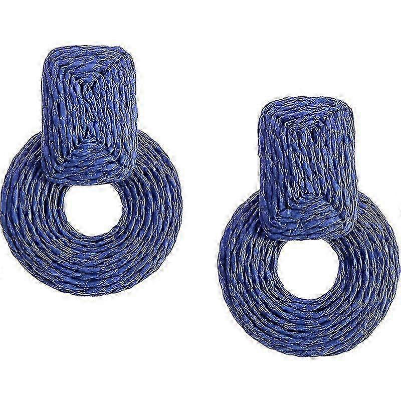 Statement Raffia Round Earrings - Boho Drop Handmade Straw Earrings -Geometric Dangle Earrings for Womengirls