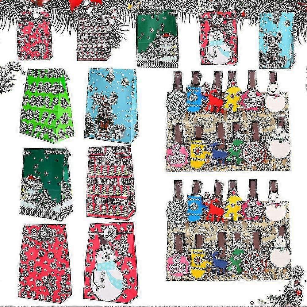 Christmas Gift Bags, 24 Pieces Christmas Paper Bag, With Christmas Wooden