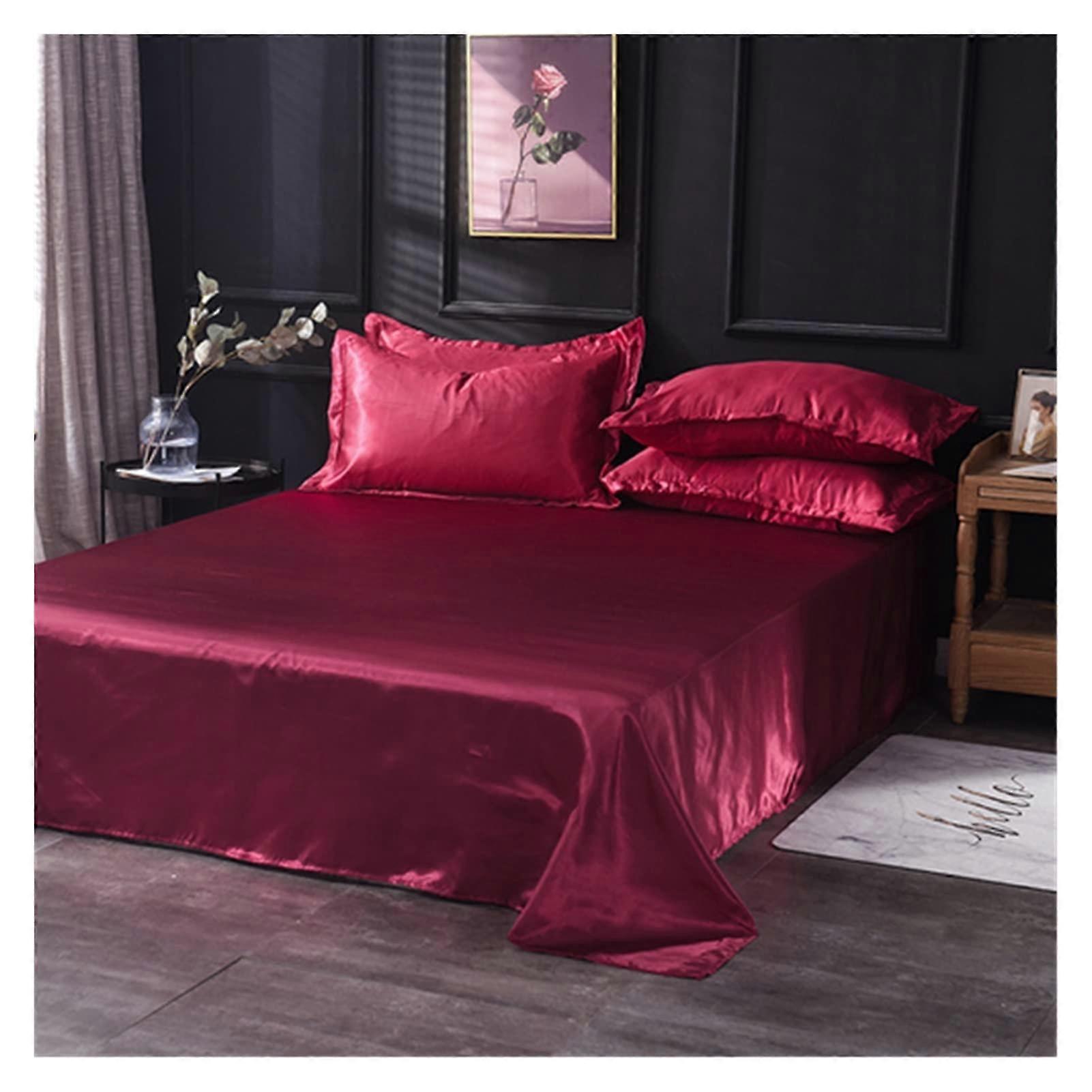 Flat Sheet Solid Color Ice Silk Satin Bedding Queen King Size 230x250cm Burgundy Bed Sheets And Pillowcases