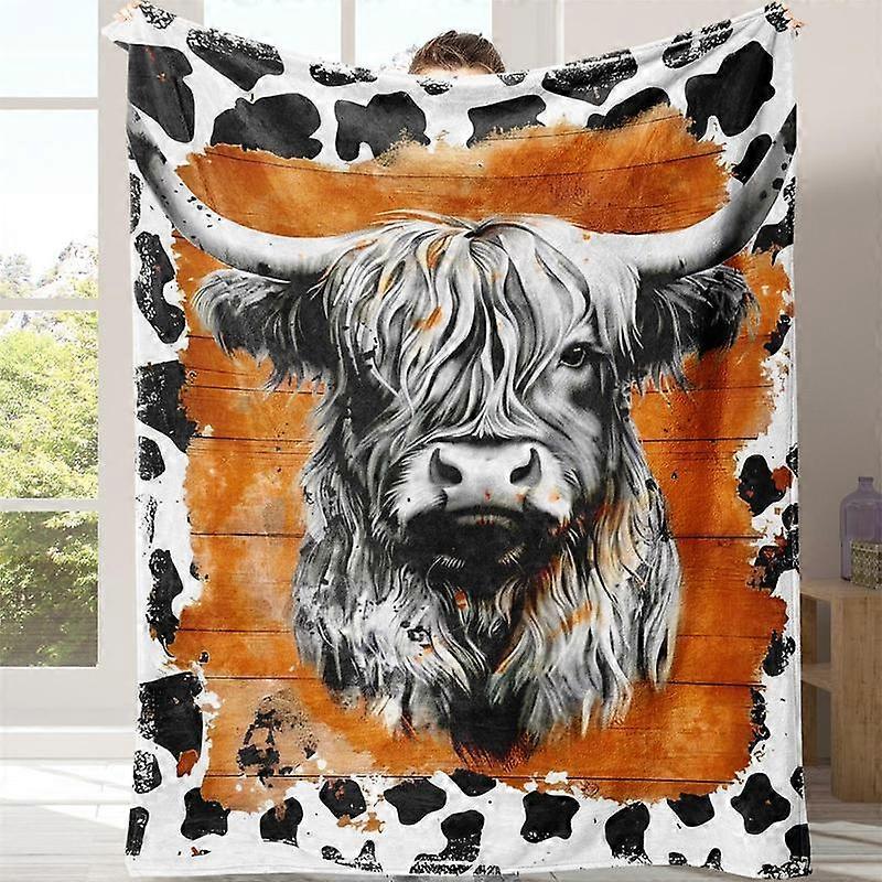 Cow Puzzle Pattern Flannel Blanket, 1 Count Soft Warming Bedding Blanket with Storage Bag, Comfy Lightweight Bedding for Halloween Decor #TO