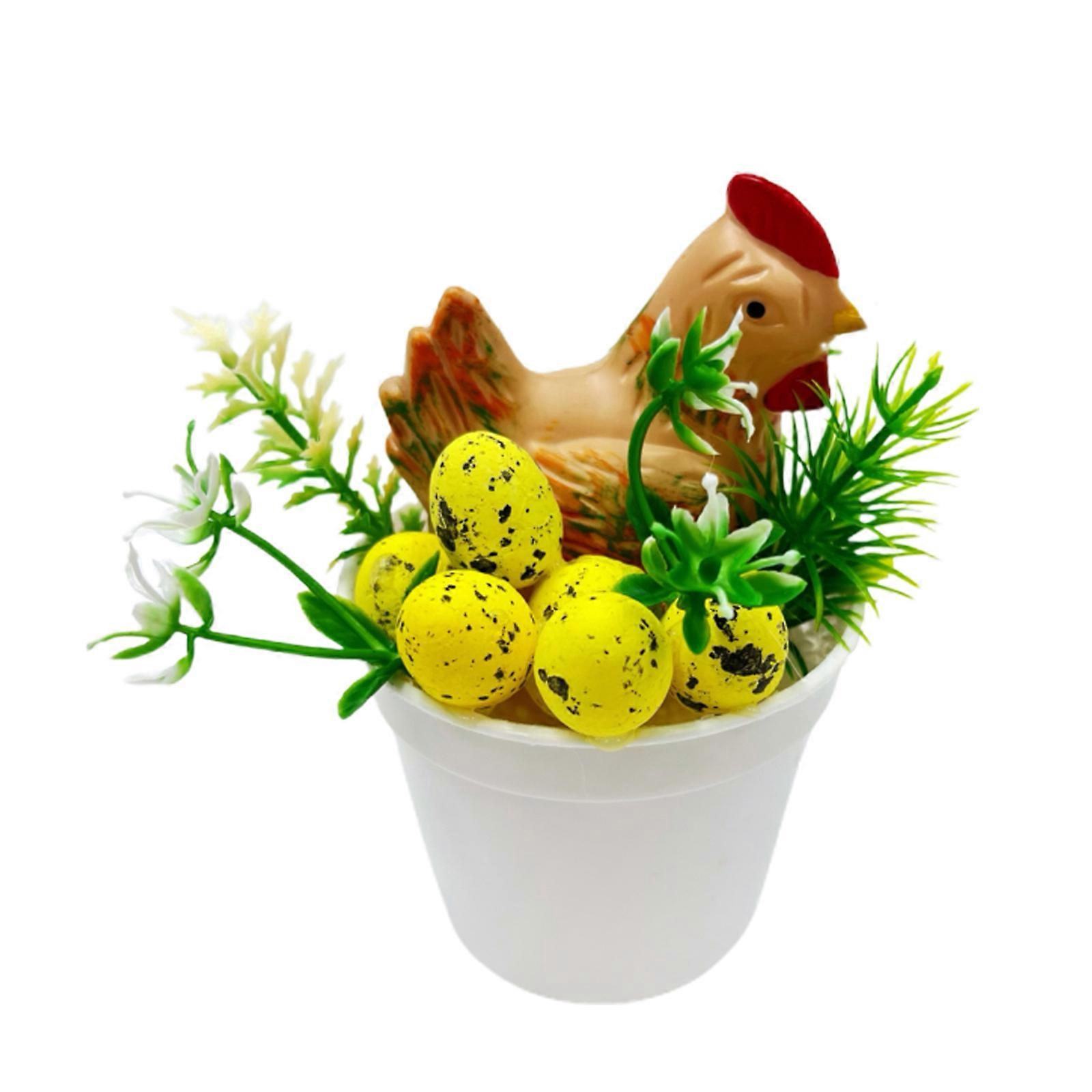 Yinkuu Easter Decoration Creative Potted Easter Egg with Chichen Mini 4.3*2.8in Spring Home Decor