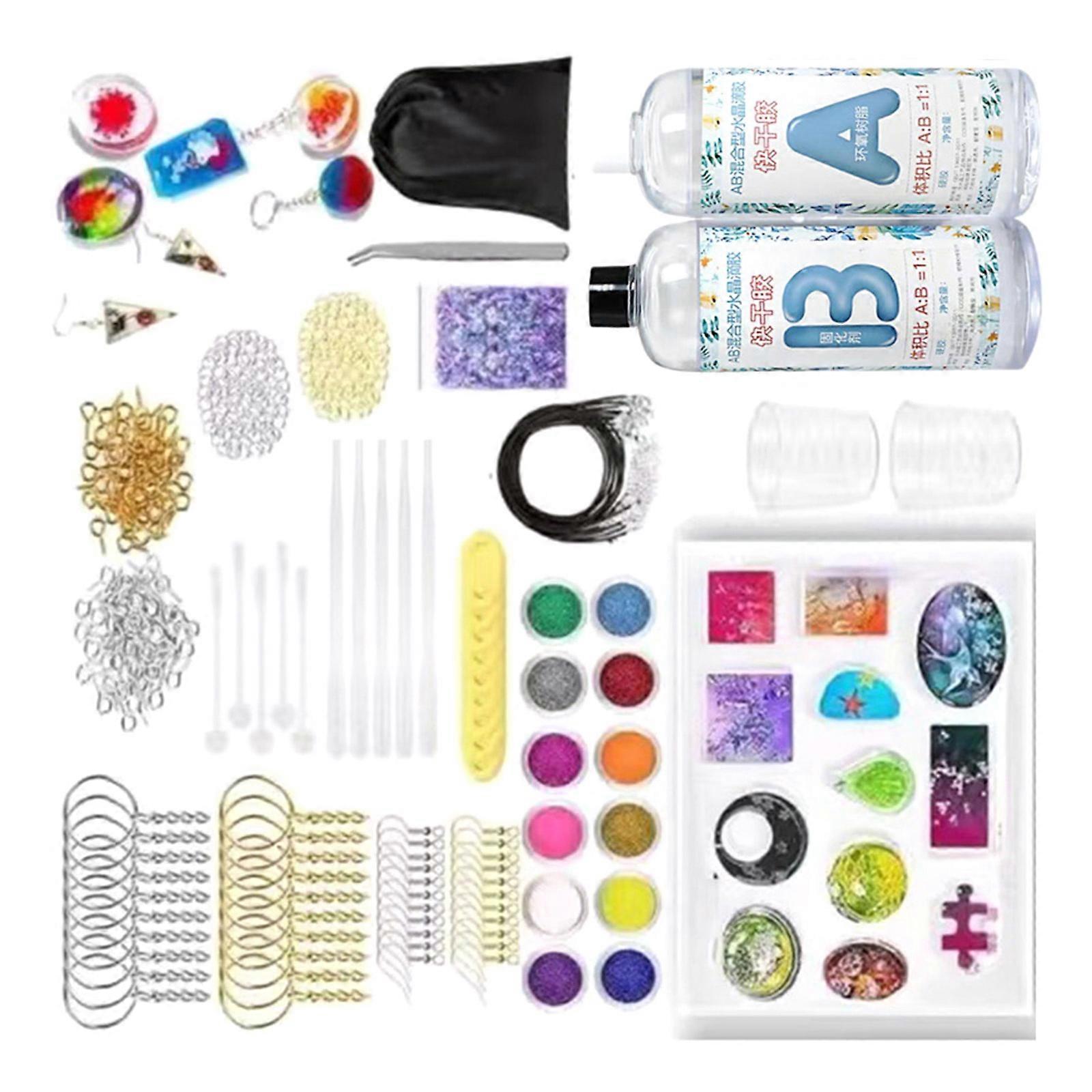 111PCS Sturdy Silicone Art Set for Beginners Keyring Making with Silicone Moulds and Epoxy Silicone Accessories Multicolor