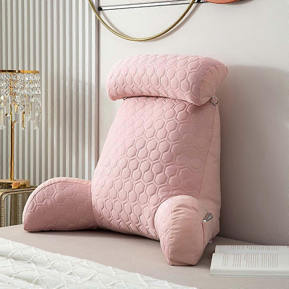Reading Pillow with Arms and Detachable Neck Support for Bed, Soft Washable Backrest for Reading, TV, Gaming (Pink)
