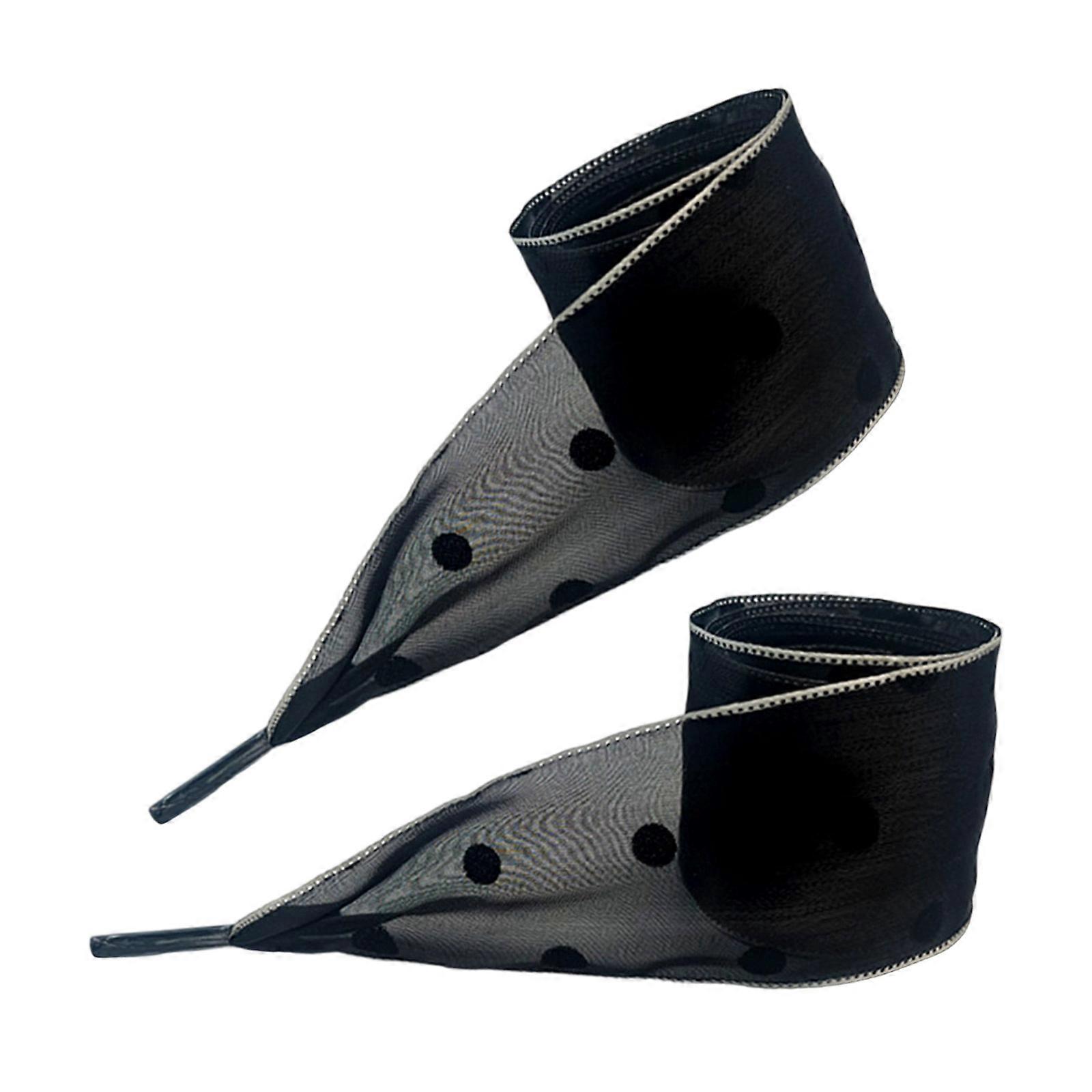 Soft Tulle Ribbon Shoelaces Reinforced Edges 4cm Width Flower Flocking Shoe Strings For Footwear Fashion Accessories  Black dots