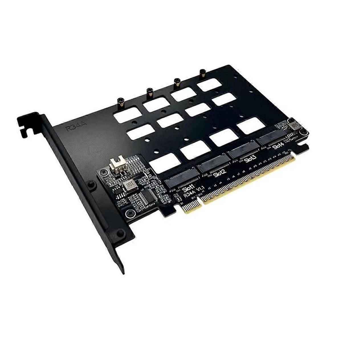 R34A PCIE 5.0 x16 to 4-Port M.2 NVMe Hard Disk Split Transfer Expansion Card