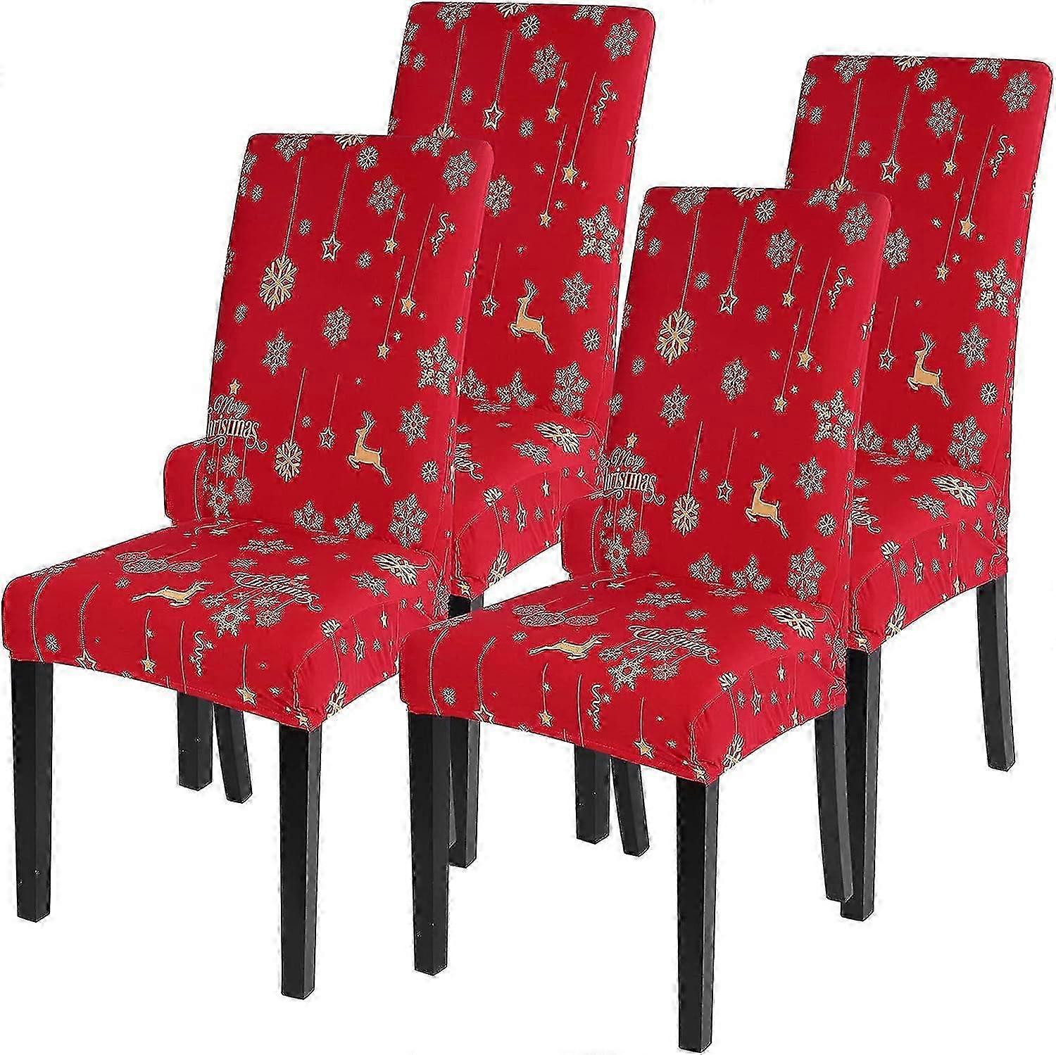 Snöflingetryckta stolsöverdrag till jul - set med 4 stycken