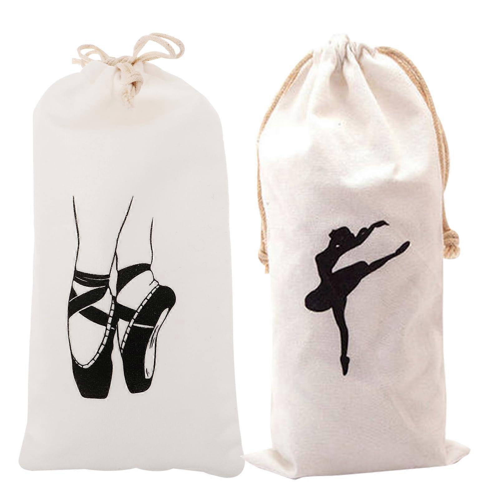 2 Pack Ballet Shoe Drawstring Bags Pointe Dance Organizer Pouch for Stage Performance Accessories