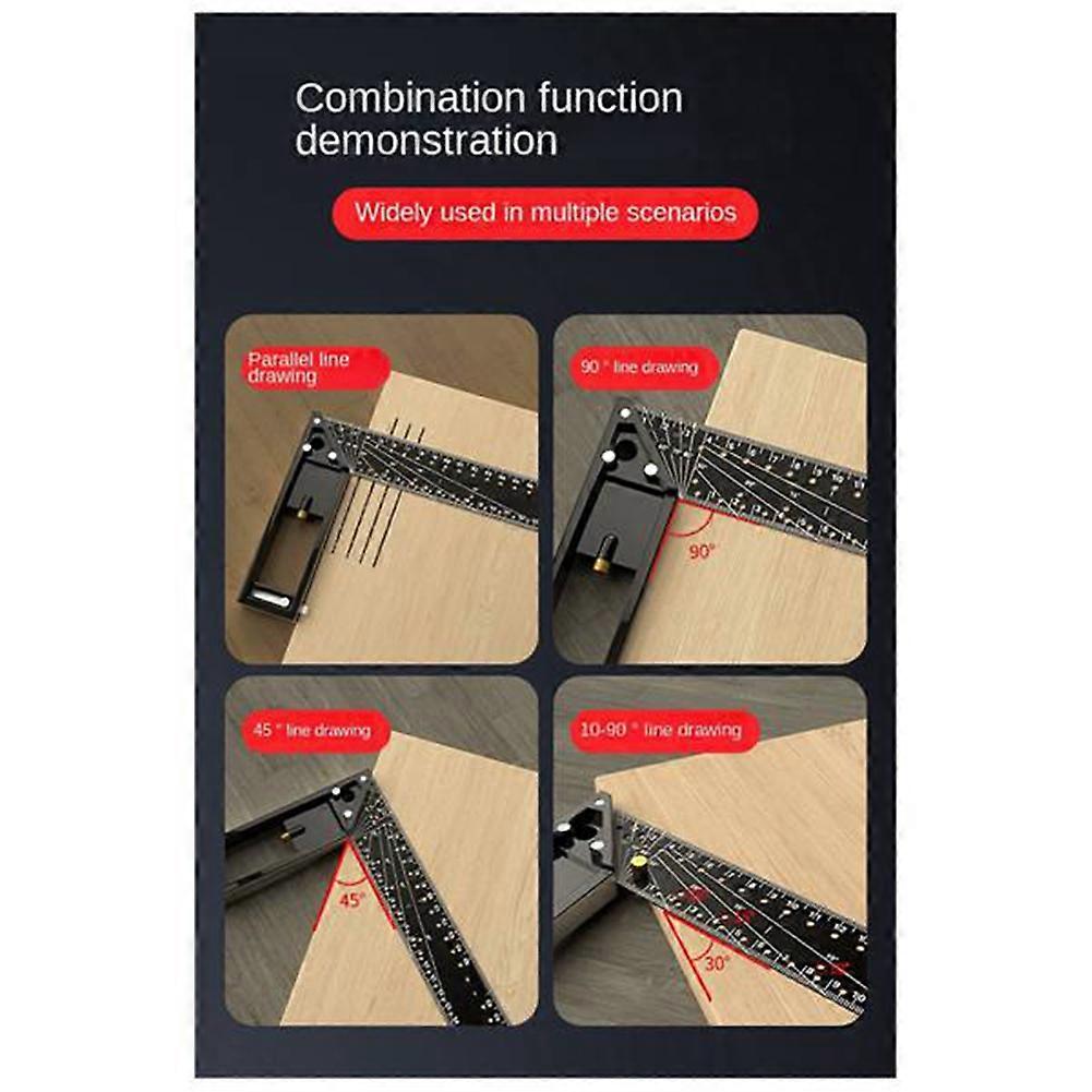 2Pcs Multi-Angle Measuring Ruler-Universal Combination Angle, 45/90 Degree Multifunctional Gauge Right Angle Ruler