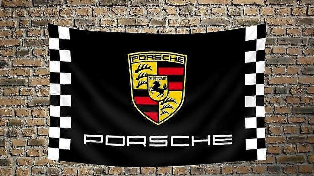 Bannière de course Porsche 3x5 pieds à damier noir