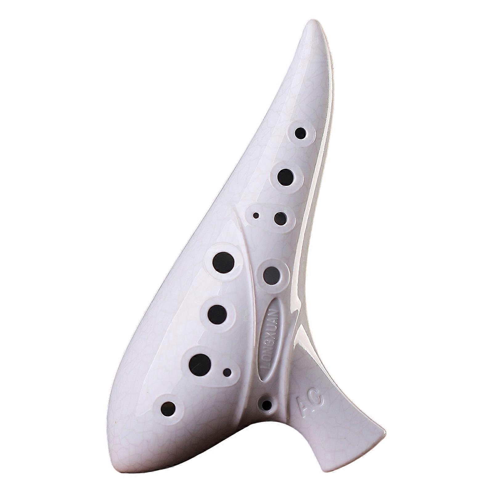 Ceramic 12 Hole Ocarina for Beginner Musicians Wide Tone Range Portable Design with Smooth Finishs for Music Classes  White