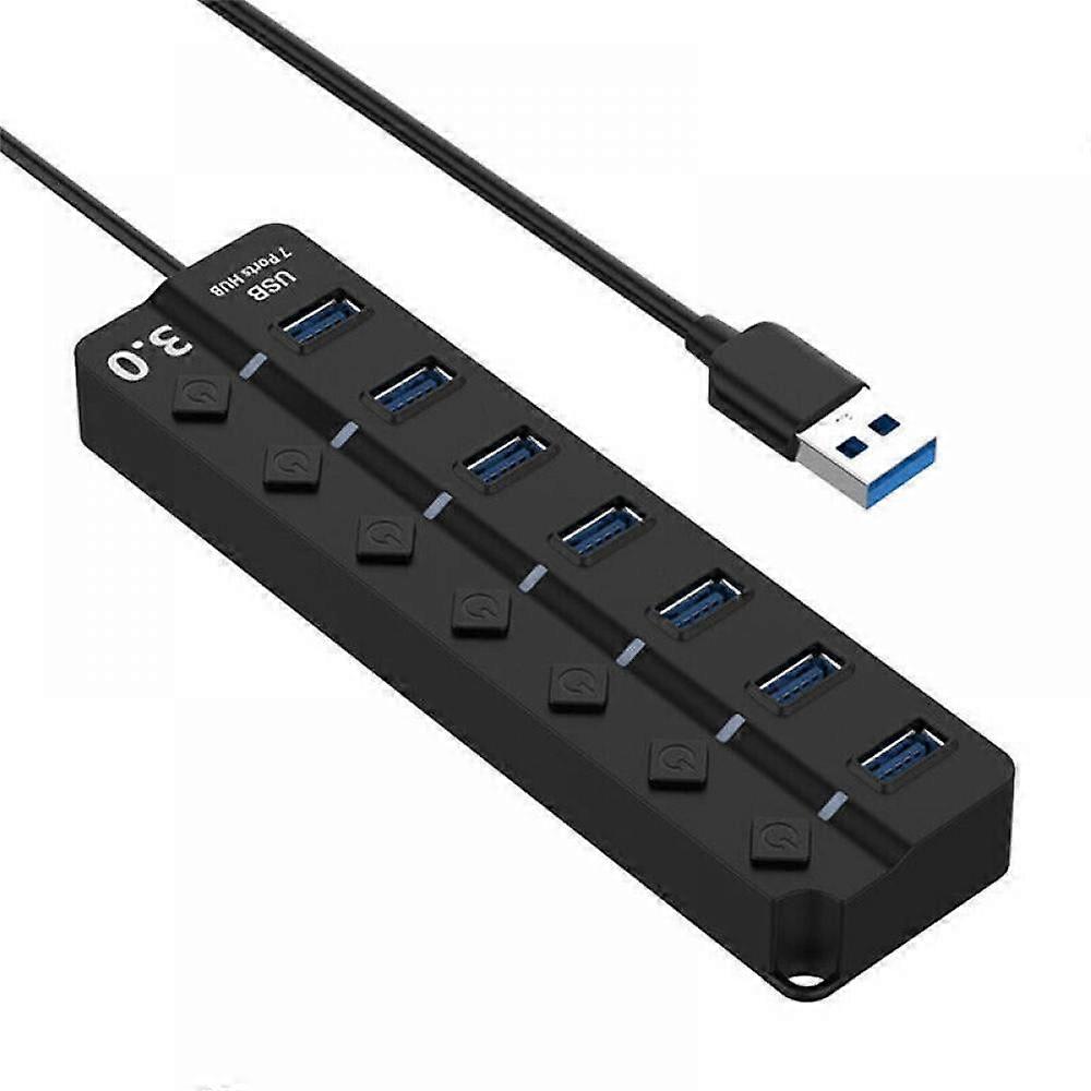 Prettyui Portable Universal Usb 3.0-Superspeed 7-Port Hub With Led Light Ultra-Thin Splitter Computer, Laptop