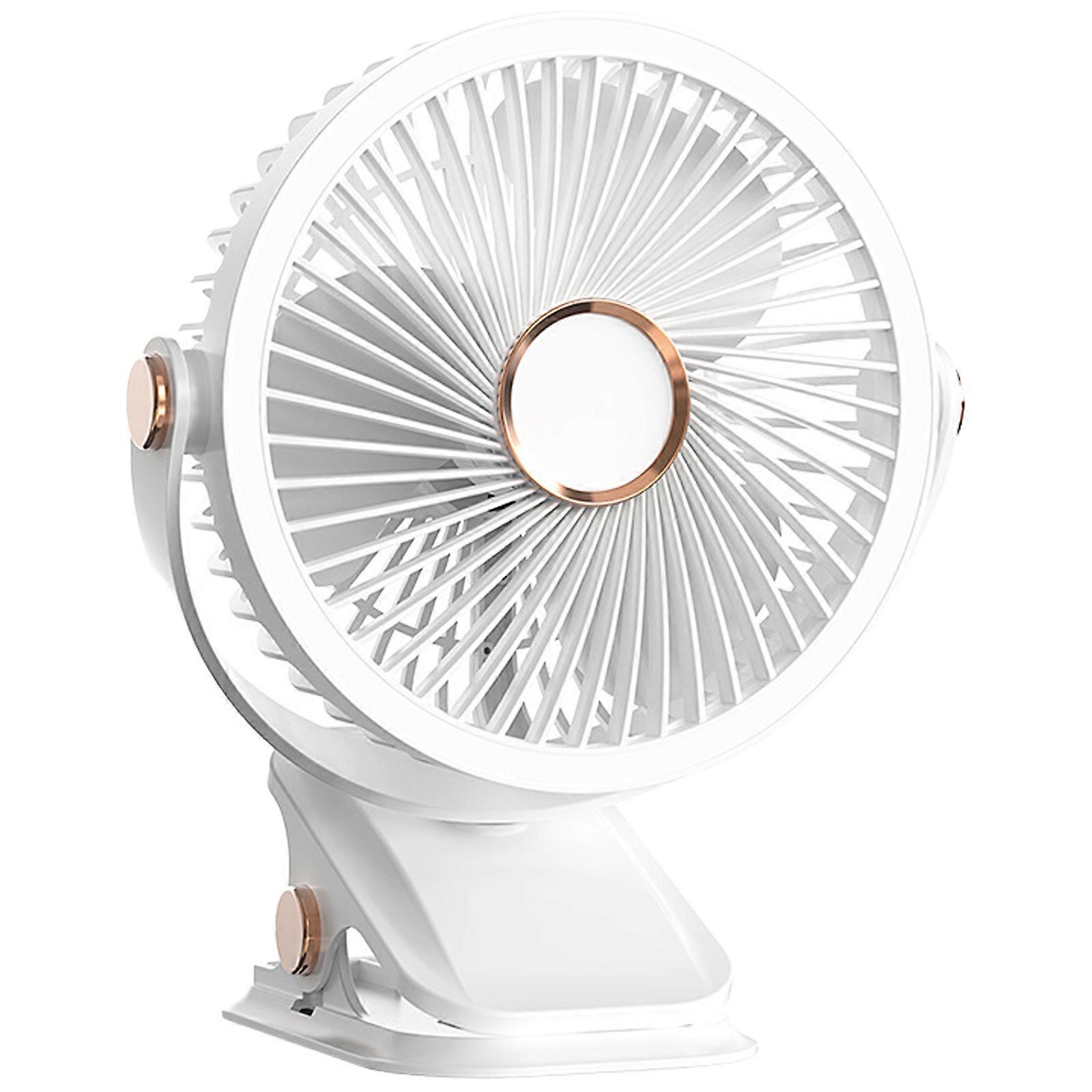 USB/Battery Powered Clip on Fan with Night Lamp Strong Clamp Small Fan 3 Speed Airflows Quiet Desk Fan for Office Home  White