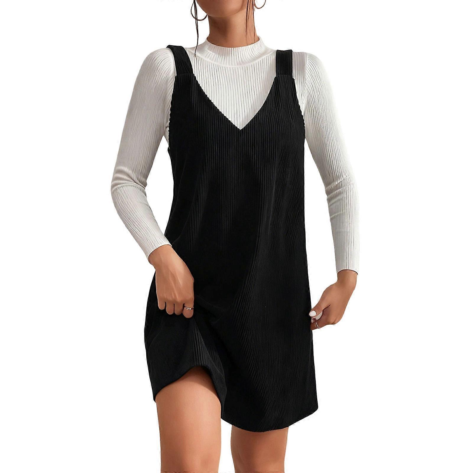 Women V Neck Corduroy Overall Dress Fall Mini Pinafore Jumper Dress Black L | Fruugo CZ Women V Neck Corduroy Overall Dress Fall Mini Pinafore Jumper Dress Black L | Fruugo CZ