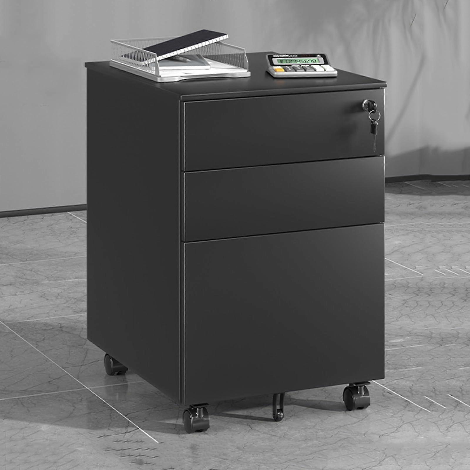 Vertical Mobile Filing Cabinet with 2 Lockable Drawers and 5 Wheels for A4 Documents, Metal Storage 39x50x60cm Black