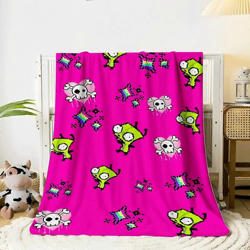1pc Invader Zim Flannel Blanket - Soft All-Season Throw with Vibrant Cartoon Design, Machine Washable for Sofa, Bed, or -RFVCX305