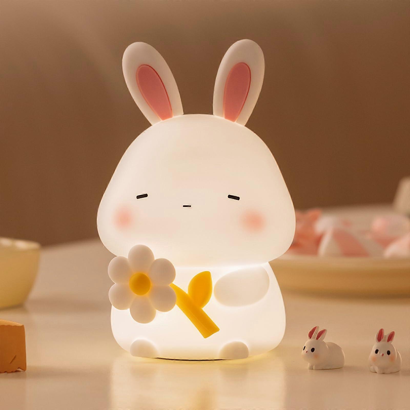 Bunny Night Light for Kids, Touch Dimmable Rechargeable Silicone Lamp with Timer for Nursery