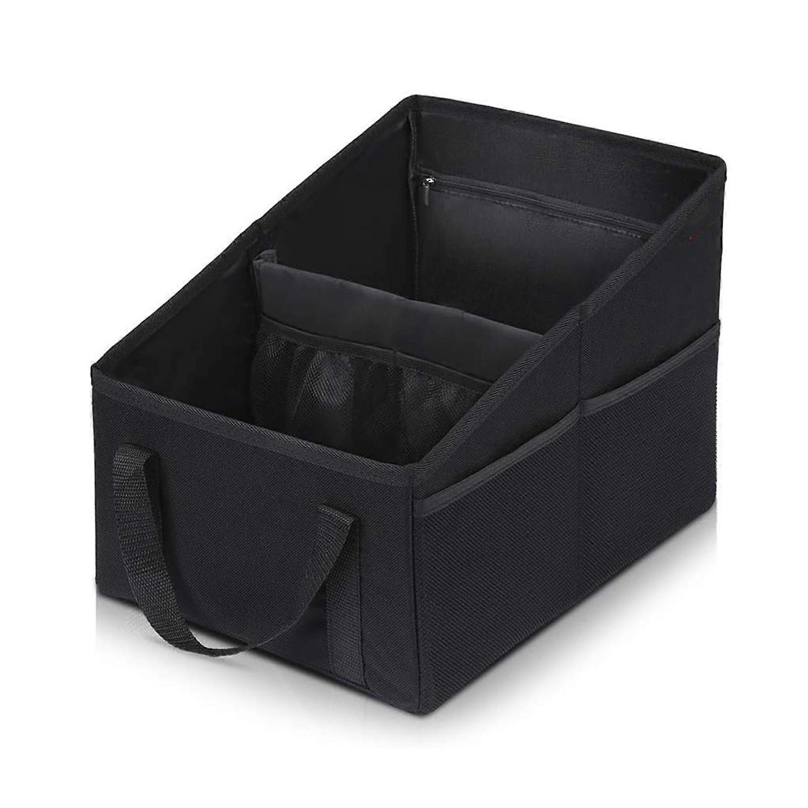Foldable Oxford Cloth Car Organizer with Multiple Pockets, Durable Waterproof Trunk Storage Box (Black)