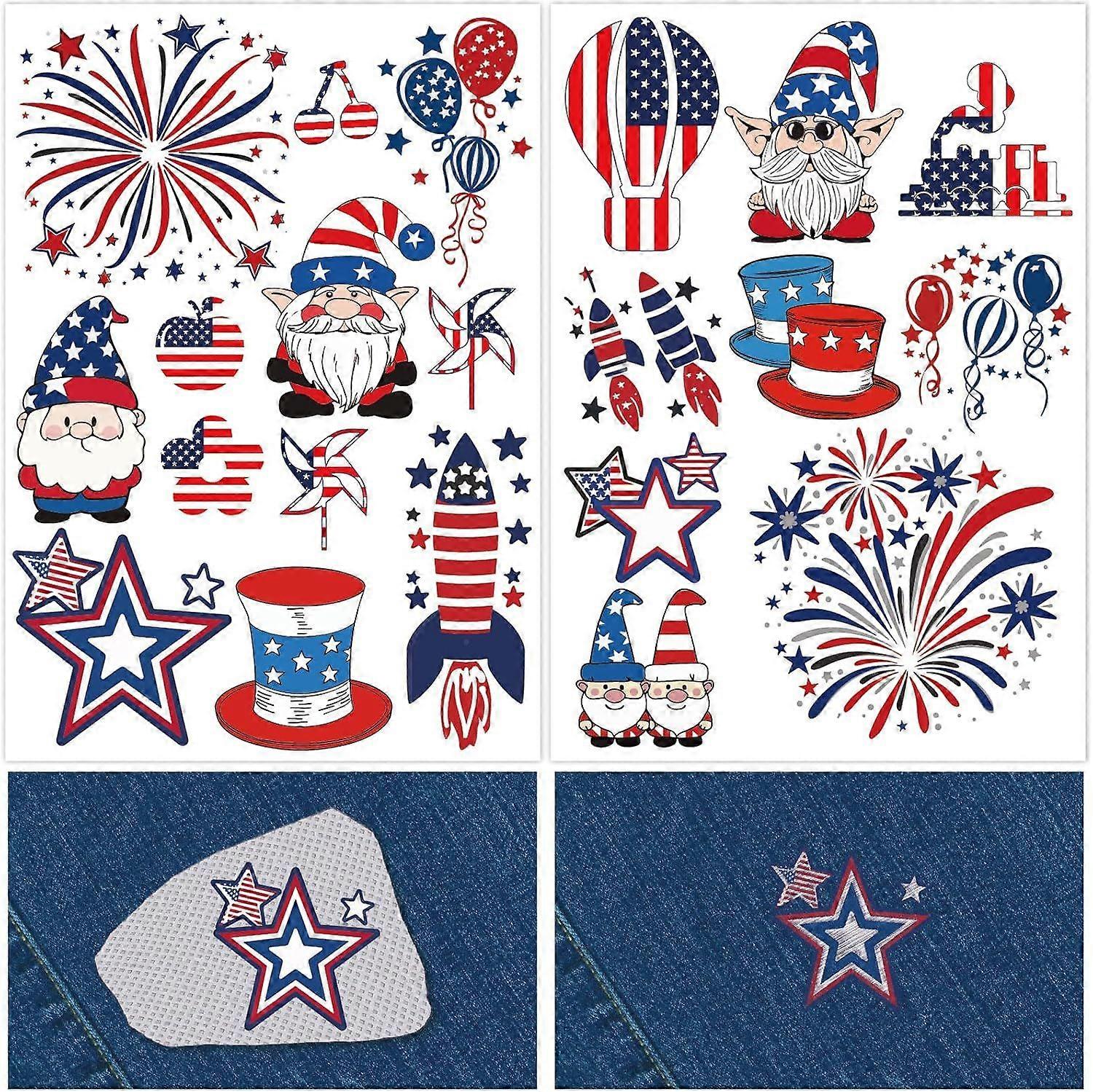 2 Styles Independence Water Soluble Embroidery Stabilizers Patterns Gnome Stick and Stitch Patches Paper Wash Away Drawing Transfers Sketch for Embroi