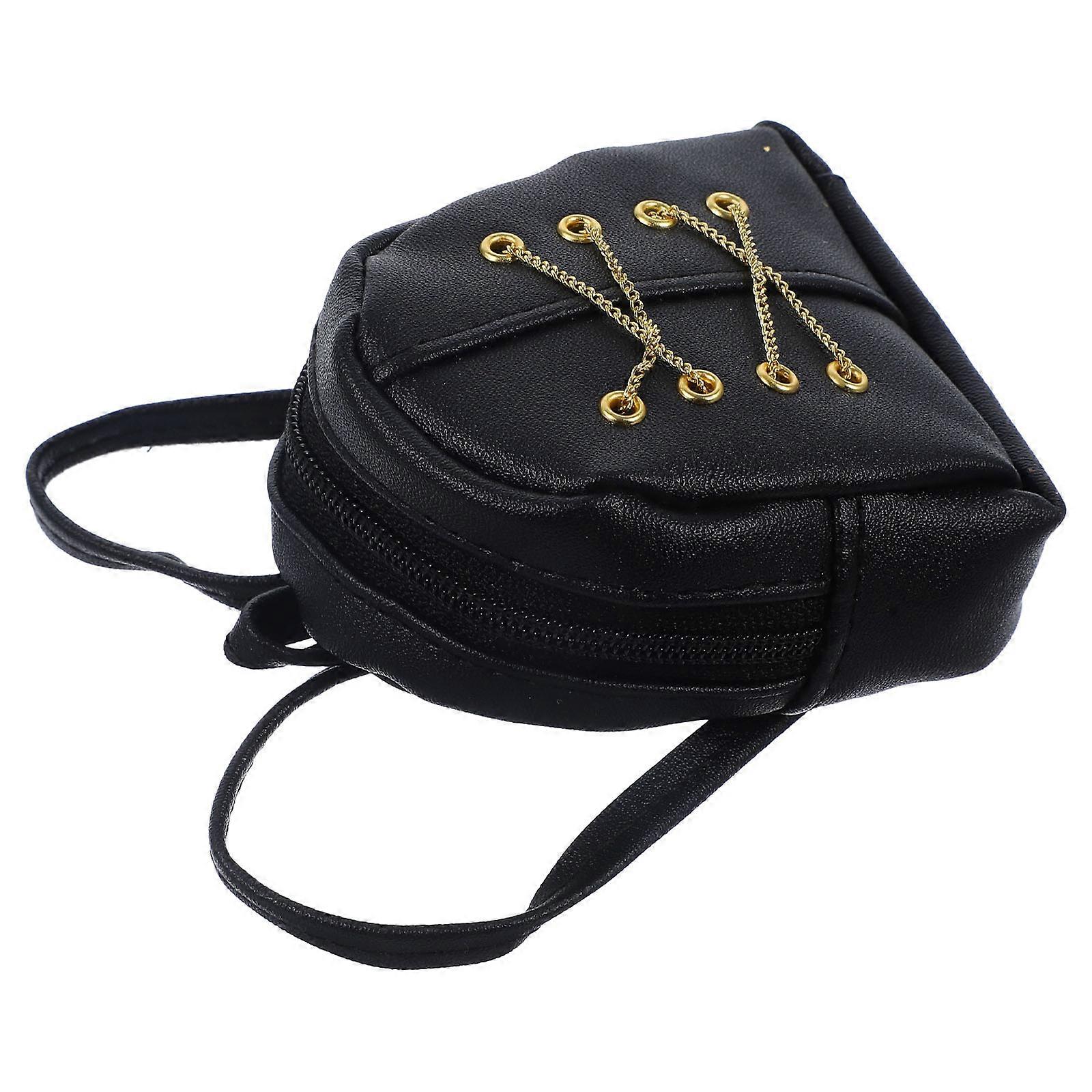 Doll Backpack Mini Zipper Closure Storage For Dolls 8X7X2Cm Black 2Pcs
